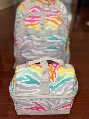POTTERY BARN KIDS Colorful Zebra Print Backpack & Lunchbox